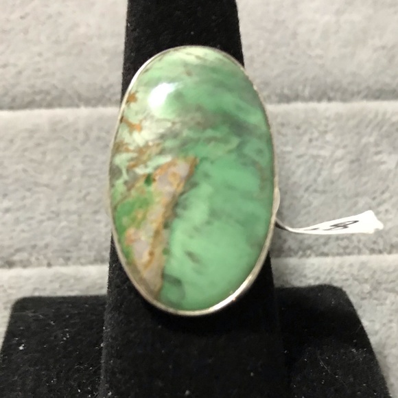 New Sterling Silver Large Oval Australian Variscite Ring Size 8 Gemstone Greens - Picture 2 of 16
